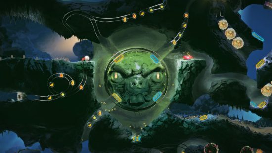 Yoku approaches a pinball puzzle built into the environment in Yoku's Island Express, one of the best Metroidvania games.