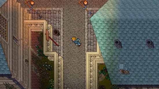 Best retro games: Tibia. Image shows a character walking through a town.