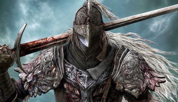 Best RPG games: a heavily armored soldier from Elden Ring carrying a sword over their back.