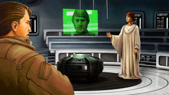 Mon Mothma is briefing Kyle Katarn in the intro to Star Wars Dark Forces Remaster, one of the best Star Wars games ever made.
