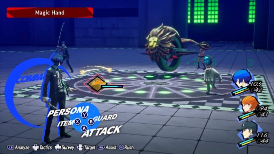 A combat sequence in Persona 3 Reload, one of the best turn-based RPGs.