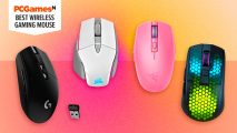 Four wireless gaming mouse on a pink gradient background