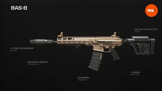 MW3 best loadouts: a beige assault rifle with a large suppressor attachment.
