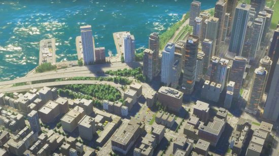 Cities Skylines 2 mod realistic population: A huge downtown area from Colossal Order city building game Cites Skylines 2