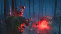Cyberpunk 2077 Bioshock devs new FPS game: special forces soldiers in the woods walking towards a shed with red light coming from it