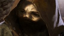 Dark and Darker hotfix 27 update nerfs Rogues, buffs Bards and Clerics - A masked figure peers out from under a brown hood.