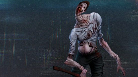 The Unknown, one of the DBD killers, holds an axe is one of his long arms.