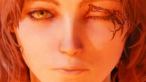Elden Ring DLC Shadow of the Erdtree: A young character from RPG Elden RIng, with one eye closed