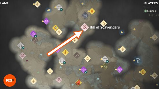 The map location of the Scavenger Matron in Enshrouded.