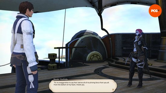 FF14 director Naoki Yoshida appears in game, saying "'Tis no exaggeration to say that I derive all of my driving force from you all. From the bottom of my heart, I thank you."