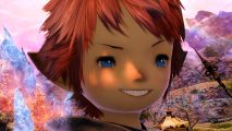 Don't miss the FFXIV Heavensturn 2024 event rewards - A red-haired Lalafell grins gleefully amid the colorful crystals around Mor Dhona.