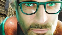 Half-Life 2 Raising the Bar Salvation: A scientist in glasses, Gordon Freeman from Valve FPS game Half-Life 2