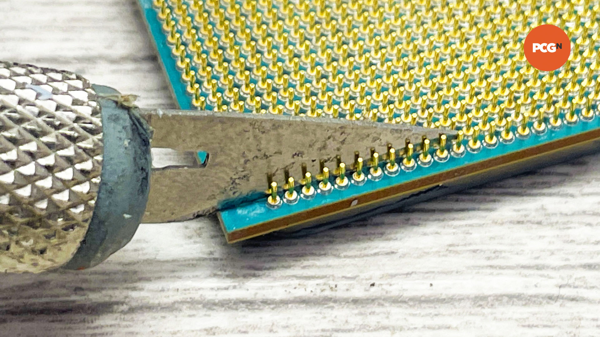 How to fix bent CPU pins with a scalpel closeup