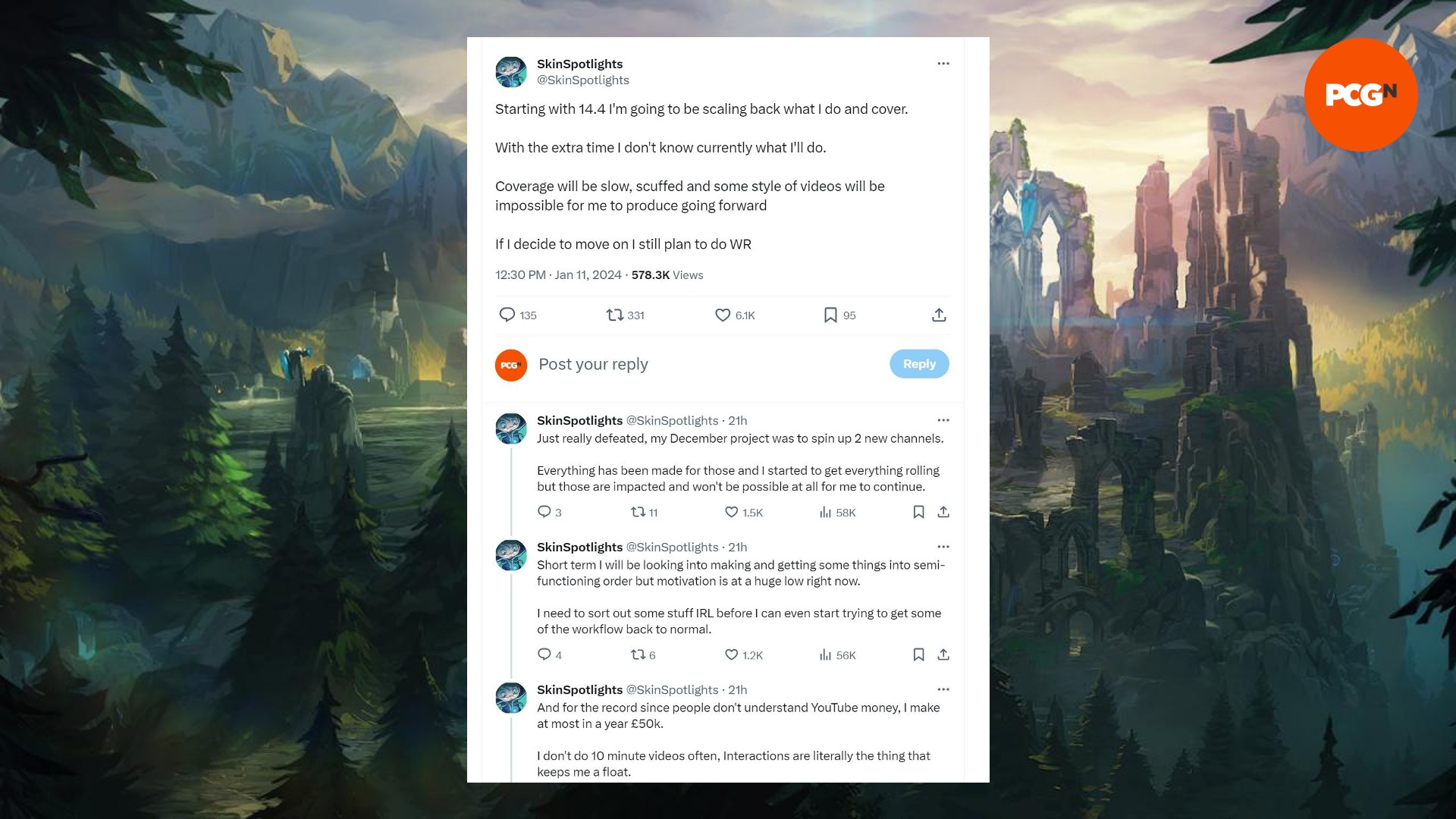 Ein Twitter-Thread von League of Legends YouTuber SkinSpotlights, in dem ihre zukünftigen Inhalte besprochen werden