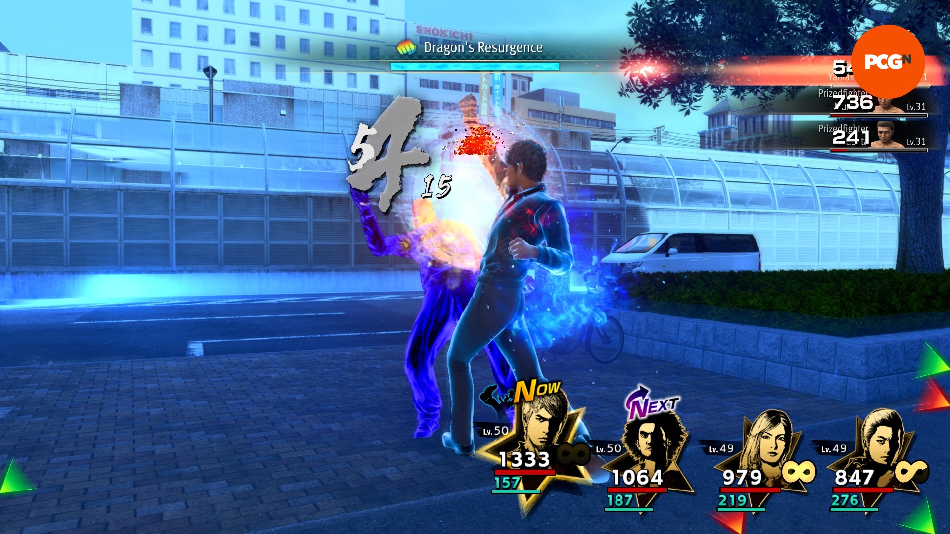 Kiryu uses his unique Dragon’s Resurgence ability to break the rules and attack enemies in real-time combat.