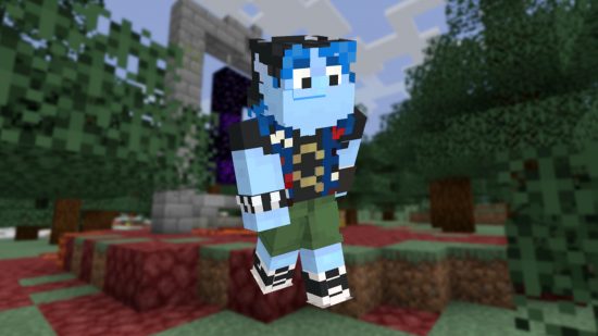 A blue-skinned Elf, Barley, from Pixar's Onward, as a Minecraft skin.