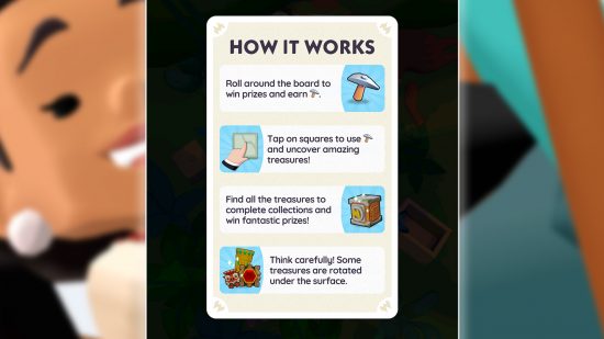 The 'How it works' graphic from the Monopoly Go Jungle Treasures event.
