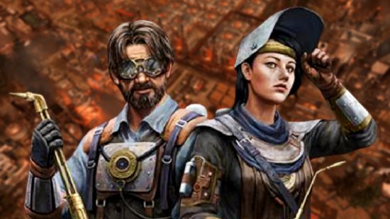New Cycle update adds welcome upgrade - Two engineers wearing protective gear in this apocalyptic city building strategy game.