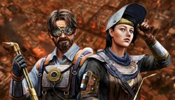 New Cycle update adds welcome upgrade - Two engineers wearing protective gear in this apocalyptic city building strategy game.