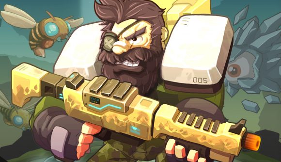 Nimrods Guncraft Survivor is a new Steam roguelike with near-unlimited guns - A bearded man with an eyepatch holds a yellow assault rifle.