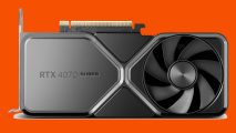 The GeForce RTX 4070 Super Founders Edition against an orange background