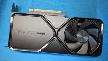 The GeForce RTX 4070 Super graphics card against a blue background
