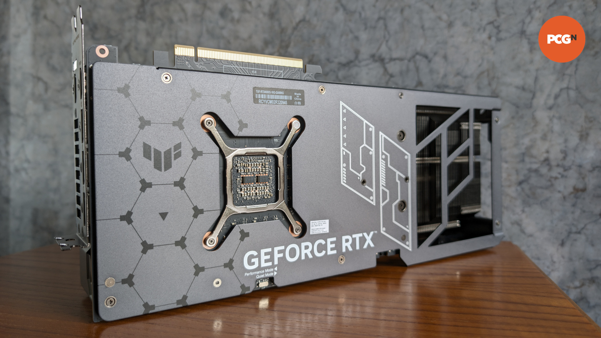 The backplate of the Asus TUF Gaming GeForce RTX 4080 Super