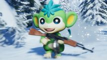 A green monkey-style creature with an assault rifle.