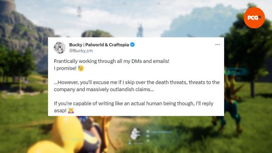 A X post from a Palworld developer explaining that they're receiving death threats