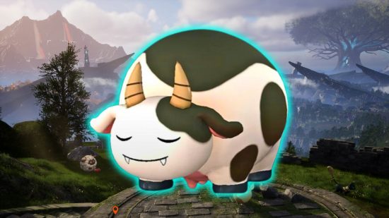 Palworld milk: a large round cow smiles