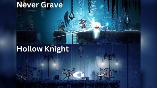 Palworld Pocketpair Hollow Knight: two game screenshots comparing how they look