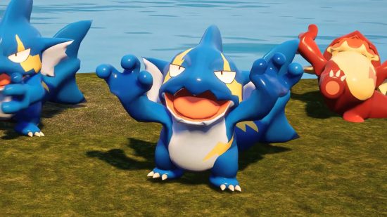 Palworld servers Steam: a blue creature with his arms up