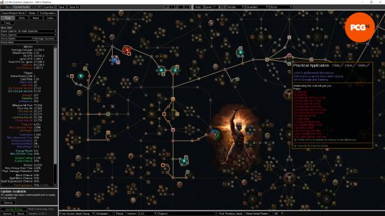 Tooltips zum Fertigkeitsbaum von Path of Exile 2 – Ein Screenshot von „Path of Building“, einem beliebten Community-Tool für die Erstellung von Builds im ARPG.