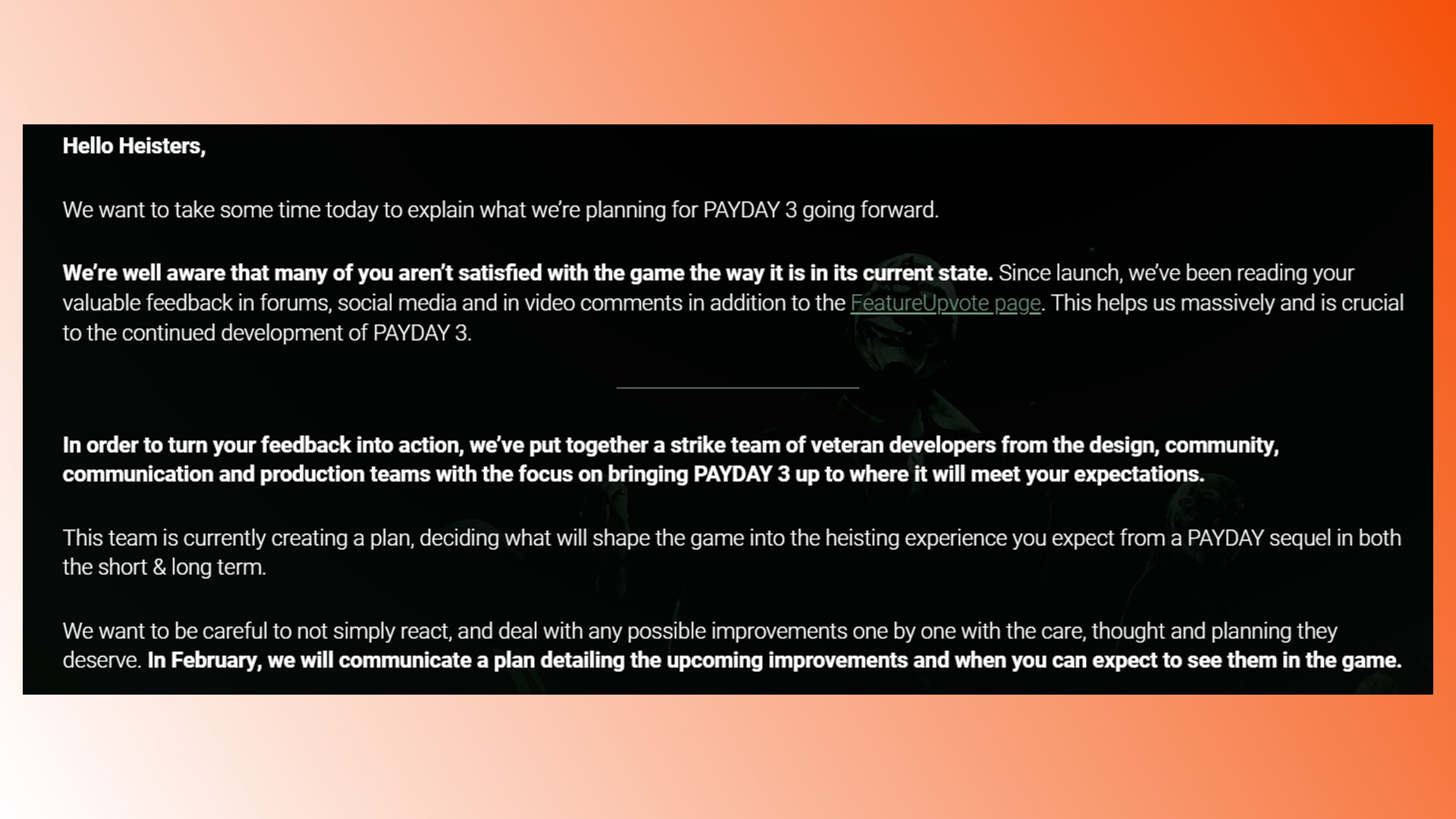 Correcciones de Payday 3: una declaración del desarrollador de Payday 3, Starbreeze, sobre el futuro del juego FPS