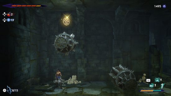 a xerxes above a spiked roller in prince of persia
