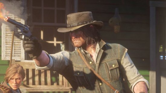 Red Dead Redemption 2 Labor of Love Steam award: a cowboy holding up and firing a six-shooter