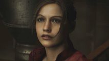 Resident Evil 2 Game Pass: Claire Redfield from RE2 looks up past the camera