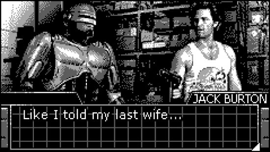 Robocop talking to Big Trouble in Little China's Jack Burton
