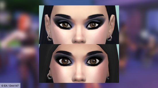 Die Sims 4, mit einem Vergleich der Augen einer Figur. 