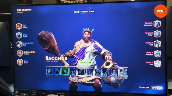 Bacchus, seen from the God select screen during our Smite 2 preview, with all new UI.