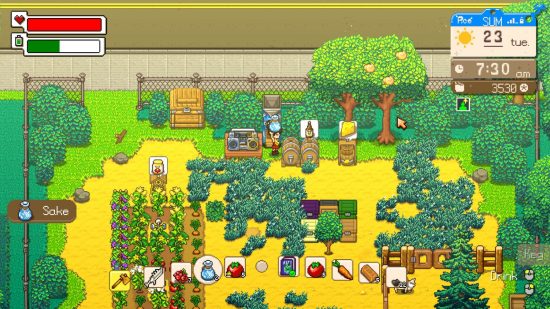 Sunkissed City - A player grows crops on a plot of land set off by a roadside.