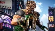 Eddy Gordo with a new hair style is the first of the confirmed Tekken 8 characters as part of season 1. He is dancing in the middle of a street.