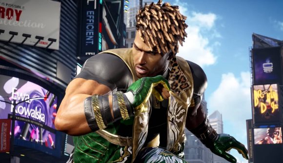 Eddy Gordo with a new hair style is the first of the confirmed Tekken 8 characters as part of season 1. He is dancing in the middle of a street.