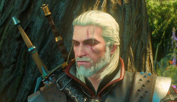 The Witcher 4 production: a white bearded and haired man wih a scar on his left eye, and two swords strapped to his back