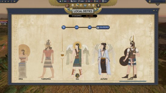 Total War Pharaoh High Tide - The five new deities included with the free update.