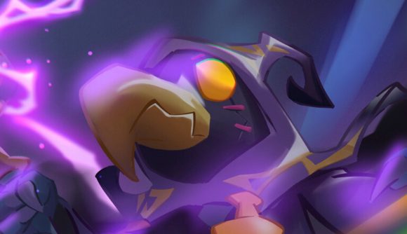 Trinity Survivors Steam: a crow in a purple hood with lightening around them