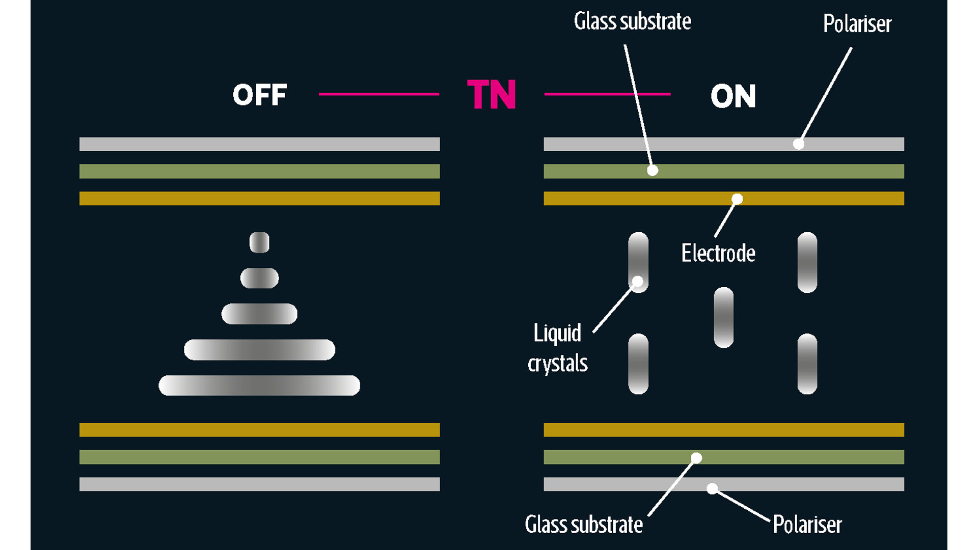 A graph showing how a TN monitor panel works as light passes through it