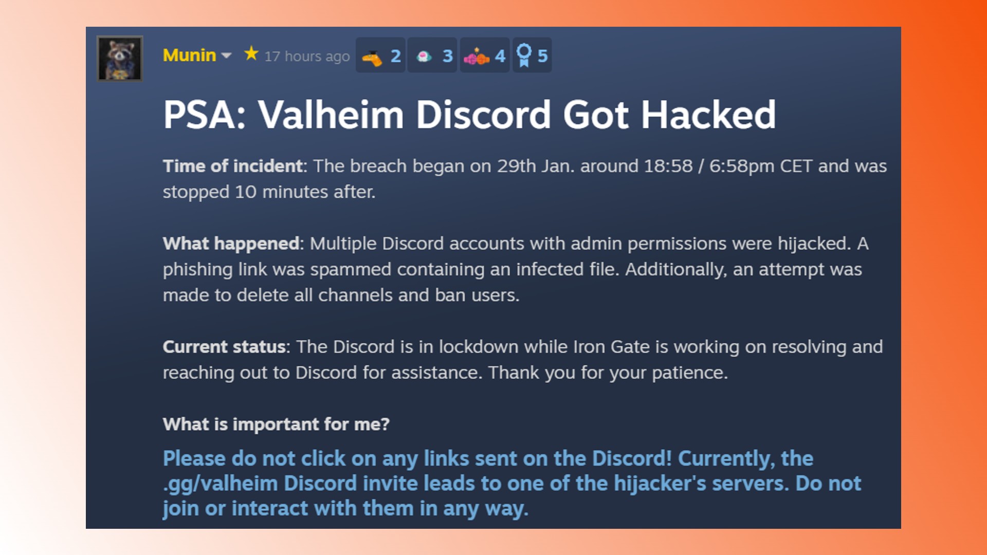Valheim Discord hacked: A statement from Valheim publisher Coffee Stain