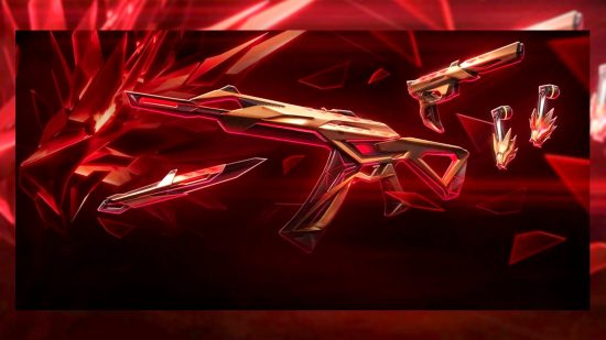 The red and gold Xerofang Valorant skin bundle.