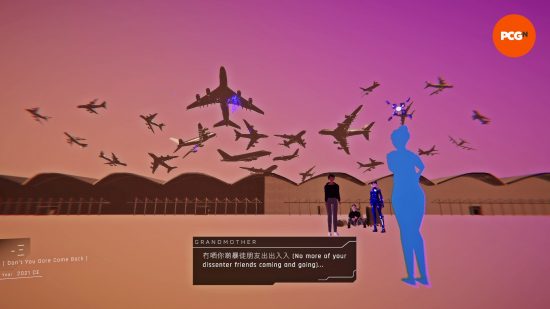 1000xResist preview: Iris' mother bids farewell to her own mother as her as she flees China with her husband in a surreal, static shot of planes flying overhead.